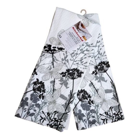 NEW KitchenAid Herb Garden Kitchen Towels 16" x 28" [Gray & Black] (Set of 2) - Picture 1 of 4